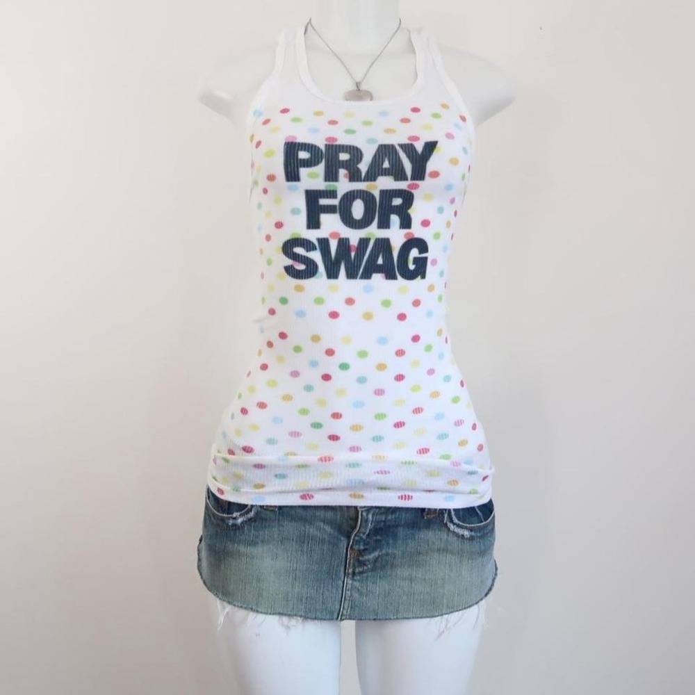 y2k pray for swag graphic tank top rainbow polka dot ribbed cami - Picture 2 of 7